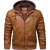 WULFUL Men’s Leather Jackets, Faux Leather Jacket for Men Lapel Zip-Up Slim Fit Coat(Brown-025)