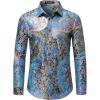 WULFUL Men’s Luxury Disco Party Prom Paisley Gold Shiny Long Sleeve Dress Shirts Button Down Shirts
