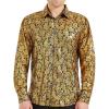 WULFUL Men’s Luxury Disco Party Prom Paisley Gold Shiny Long Sleeve Dress Shirts Button Down Shirts(Gold)