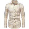 WULFUL Men’s Luxury Disco Party Prom Paisley Gold Shiny Long Sleeve Dress Shirts Button Down Shirts(Gold-white 0172)