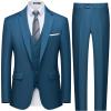 WULFUL Men’s Slim Fit 3 Piece Suit, One Button Solid Blazer Business Party Jacket Vest Pants Set(Blue)