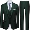 WULFUL Men’s Slim Fit 3 Piece Suit, One Button Solid Blazer Business Party Jacket Vest Pants Set(Dark Green)
