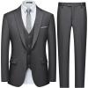WULFUL Men’s Slim Fit 3 Piece Suit, One Button Solid Blazer Business Party Jacket Vest Pants Set(Dark Grey)