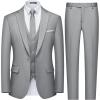 WULFUL Men’s Slim Fit 3 Piece Suit, One Button Solid Blazer Business Party Jacket Vest Pants Set(Grey)