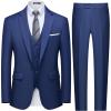 WULFUL Men’s Slim Fit 3 Piece Suit, One Button Solid Blazer Business Party Jacket Vest Pants Set(Navy)