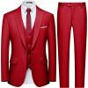 WULFUL Men’s Slim Fit 3 Piece Suit, One Button Solid Blazer Business Party Jacket Vest Pants Set(Red)