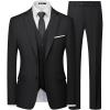 WULFUL Men’s Slim Fit 3 Piece Suits Two Button Blazer Vest & Pants Tuxedo Set for Business Wedding Party(Black)