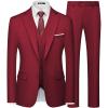 WULFUL Men’s Slim Fit 3 Piece Suits Two Button Blazer Vest & Pants Tuxedo Set for Business Wedding Party(Red)