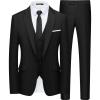 WULFUL Men’s Slim Fit Suit One Button 3-Piece Blazer Dress Business Wedding Party Jacket Vest & Pant(Black)