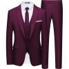 WULFUL Men’s Slim Fit Suit One Button 3-Piece Blazer Dress Business Wedding Party Jacket Vest & Pant(Dark Red)
