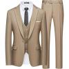 WULFUL Men’s Slim Fit Suit One Button 3-Piece Blazer Dress Business Wedding Party Jacket Vest & Pant(Light Brown)