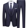 WULFUL Men’s Slim Fit Suit One Button 3-Piece Blazer Dress Business Wedding Party Jacket Vest & Pant(Navy Blue-055)