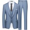 WULFUL Men’s Slim Fit Suit One Button 3-Piece Blazer Dress Business Wedding Party Jacket Vest & Pant(New-blue)