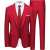 WULFUL Men’s Slim Fit Suit One Button 3-Piece Blazer Dress Business Wedding Party Jacket Vest & Pant(Wine Red)