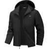 WULFUL Men’s Softshell Jacket Waterproof Lightweight Insulated Windbreaker Fleece Lined Rain Shell Jacket for Hiking Travel(Black)