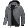 WULFUL Men’s Softshell Jacket Waterproof Lightweight Insulated Windbreaker Fleece Lined Rain Shell Jacket for Hiking Travel(Dark Grey)