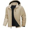 WULFUL Men’s Softshell Jacket Waterproof Lightweight Insulated Windbreaker Fleece Lined Rain Shell Jacket for Hiking Travel(Khaki)
