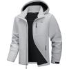 WULFUL Men’s Softshell Jacket Waterproof Lightweight Insulated Windbreaker Fleece Lined Rain Shell Jacket for Hiking Travel(Light Grey)