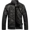 WULFUL Men’s Vintage Stand Collar Leather Jacket Motorcycle PU Jacket and Coat(Black 1)