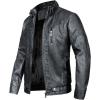 WULFUL Men’s Vintage Stand Collar Leather Jacket Motorcycle PU Jacket and Coat(Black 2)