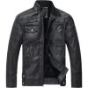WULFUL Men’s Vintage Stand Collar Leather Jacket Motorcycle PU Jacket and Coat(Black(8833))