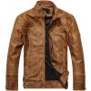 WULFUL Men’s Vintage Stand Collar Leather Jacket Motorcycle PU Jacket and Coat(Khaki 1)