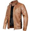WULFUL Men’s Vintage Stand Collar Leather Jacket Motorcycle PU Jacket and Coat(Khaki 2)