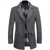 WULFUL Men’s Wool Blend Winter Coat Slim Fit Short Trenchcoat Warm Business Jacket with Detachable Soft Wool Scarf(Grey 02)