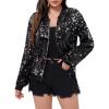 WULFUL Women’s Sequin Jackets Sparkly Glitter Long Sleeve Front Zip Bomber Blazers Party Costume(Black-silver)