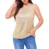WULFUL Women’s Sequin Tank Top Sparkly Halter Sleeveless Dressy Tops Keyhole Disco Party Club Cocktail Shirts(Champagne)