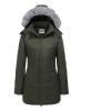 WULFUL Women’s Winter Coats Long Warm Thicken Puffer Jackets Outwear With Removable Fur Hood(Army Green)
