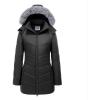 WULFUL Women’s Winter Coats Long Warm Thicken Puffer Jackets Outwear With Removable Fur Hood(Black)