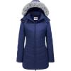 WULFUL Women’s Winter Coats Long Warm Thicken Puffer Jackets Outwear With Removable Fur Hood(Navy Blue)