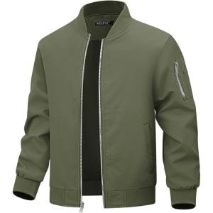 WULFUL Boy’s Bomber Jackets Kids Spring Fall Zip Up Varsity Windbreak Jackets(Army Green)