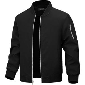 WULFUL Boy’s Bomber Jackets Kids Spring Fall Zip Up Varsity Windbreak Jackets(Black)