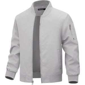 WULFUL Boy’s Bomber Jackets Kids Spring Fall Zip Up Varsity Windbreak Jackets(Light Grey)