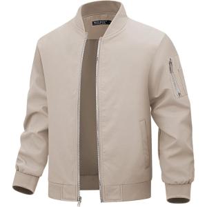 WULFUL Boy’s Bomber Jackets Kids Spring Fall Zip Up Varsity Windbreak Jackets(Light Khaki)