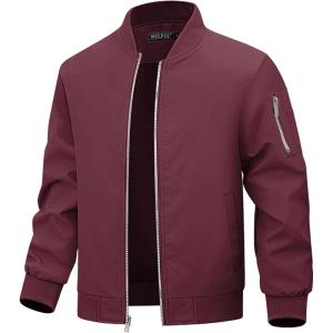 WULFUL Boy’s Bomber Jackets Kids Spring Fall Zip Up Varsity Windbreak Jackets(Wine Red)