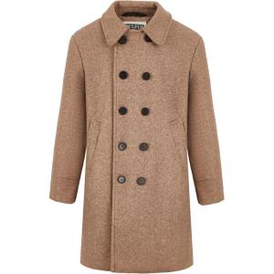 WULFUL Boys Double Breasted Wool Trench Coat Winter Pea Coat(Brown)