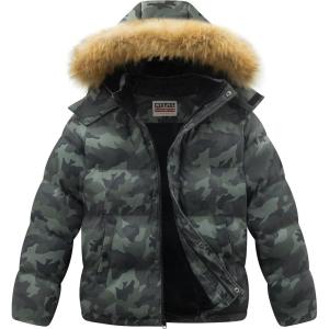WULFUL Boy’s Girls Winter Coats Waterproof Fleece Lined Puffer Jackets Kids Thicken Outerwear With Detachable Hood(Camouflage)