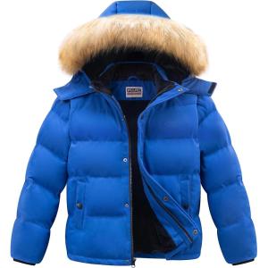 WULFUL Boy’s Girls Winter Coats Waterproof Fleece Lined Puffer Jackets Kids Thicken Outerwear With Detachable Hood(Royal Blue)