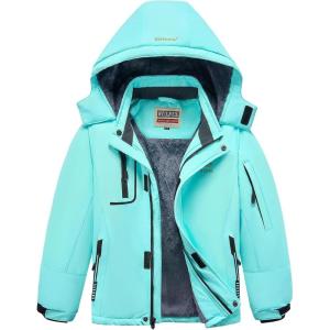 WULFUL Boy’s Waterproof Ski Jacket Warm Fleece Hooded Winter Snow Coat(Aqua)
