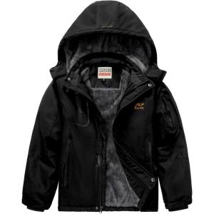 WULFUL Boy’s Waterproof Ski Jacket Warm Fleece Hooded Winter Snow Coat(Black)