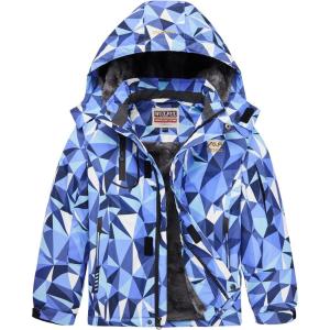 WULFUL Boy’s Waterproof Ski Jacket Warm Fleece Hooded Winter Snow Coat(Blue(0006))