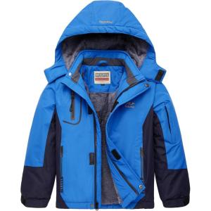WULFUL Boy’s Waterproof Ski Jacket Warm Fleece Hooded Winter Snow Coat(Blue-navy)