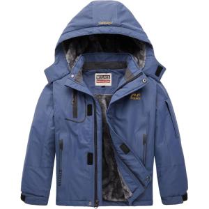 WULFUL Boy’s Waterproof Ski Jacket Warm Fleece Hooded Winter Snow Coat(Navy(0006))