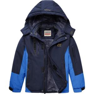 WULFUL Boy’s Waterproof Ski Jacket Warm Fleece Hooded Winter Snow Coat(Navy-blue)