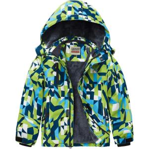 WULFUL Boy’s Waterproof Ski Jacket Warm Fleece Hooded Winter Snow Coat(Pattern 1)