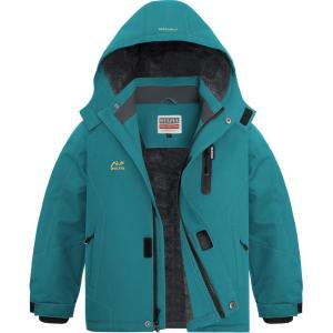 WULFUL Boy’s Waterproof Ski Jackets Warm Fleece Lined Hooded Winter Snow Coat(Blue Green)