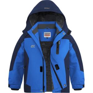 WULFUL Boy’s Waterproof Ski Jackets Warm Fleece Lined Hooded Winter Snow Coat(Blue Navy)